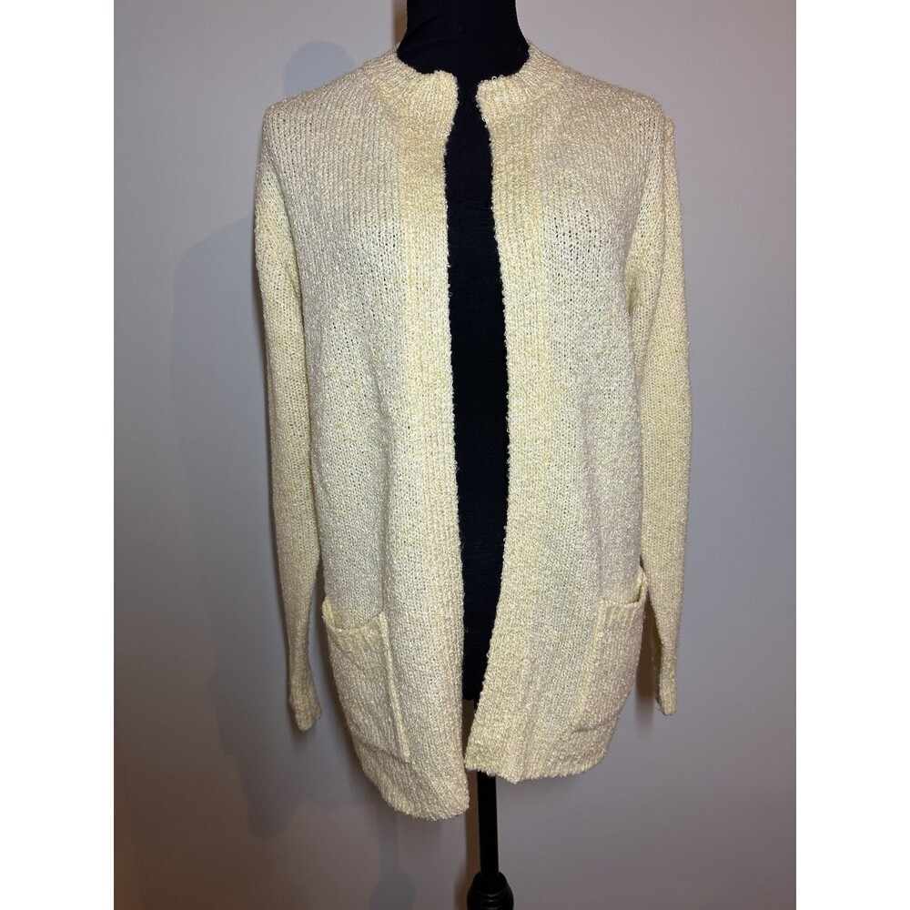 Northern Isles Sweater Vintage Yellow/Ivory Open Front Loop Yarn Cardigan Sz L